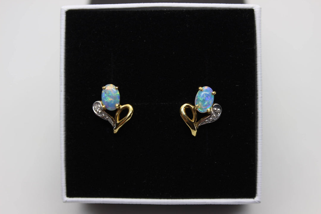 Australian Natural Solid Opal Earrings 18K Yellow Gold Earrings Australian Opal House 