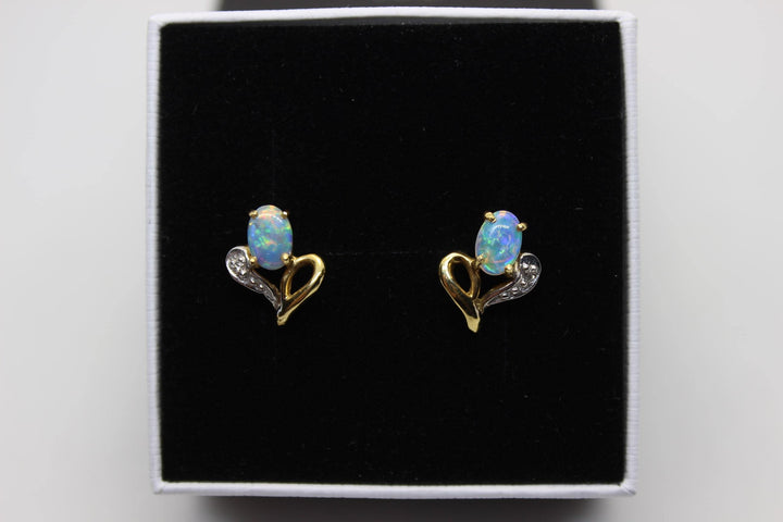 Australian Natural Solid Opal Earrings 18K Yellow Gold Earrings Australian Opal House 