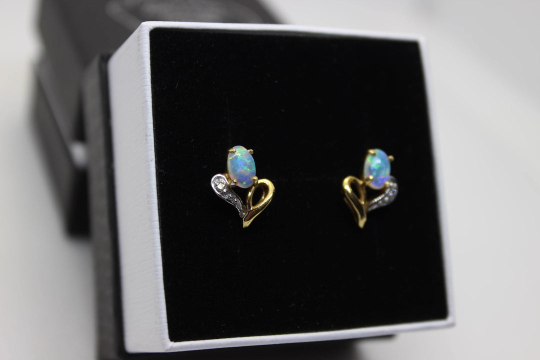 Australian Natural Solid Opal Earrings 18K Yellow Gold Earrings Australian Opal House 