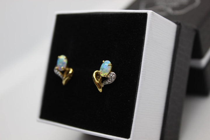 Australian Natural Solid Opal Earrings 18K Yellow Gold Earrings Australian Opal House 