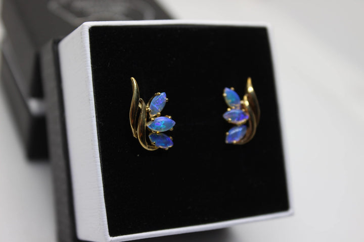 Australian Natural Solid Opal Earrings 9K Yellow Gold Earrings Australian Opal House 