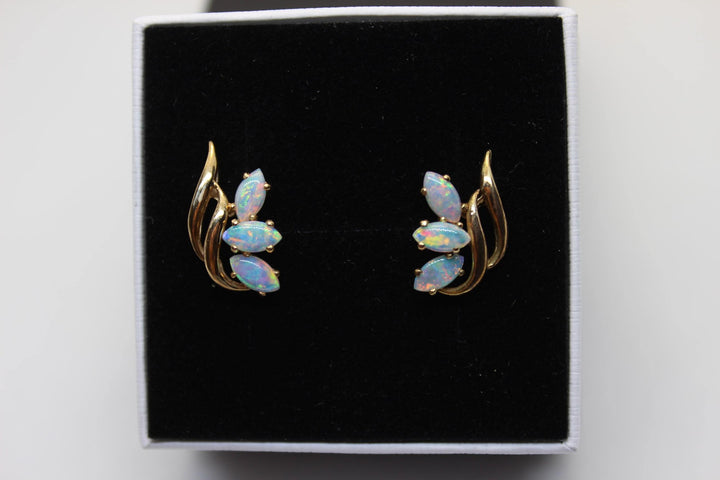 Australian Natural Solid Opal Earrings 14K Yellow Gold Earrings Australian Opal House 