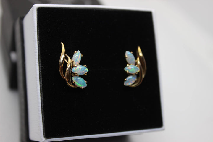 Australian Natural Solid Opal Earrings 14K Yellow Gold Earrings Australian Opal House 