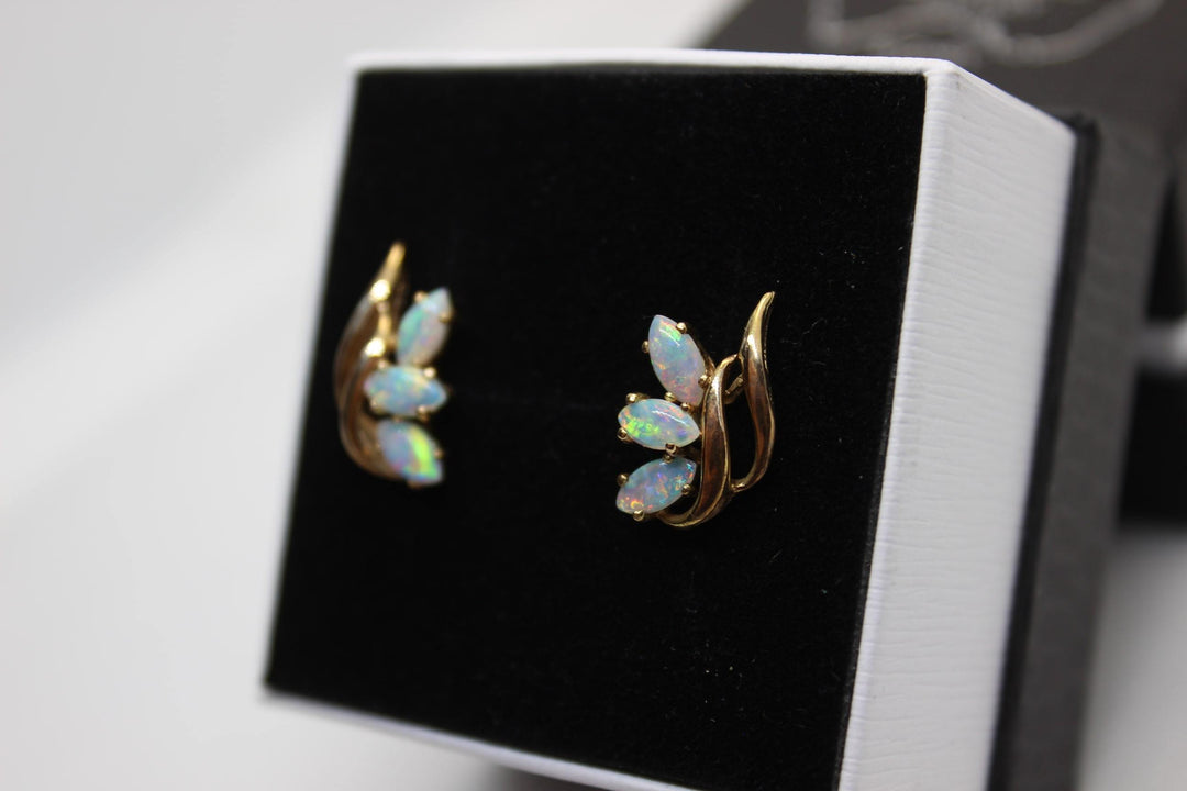 Australian Natural Solid Opal Earrings 14K Yellow Gold Earrings Australian Opal House 