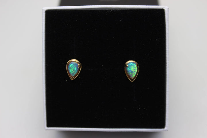 Australian Natural Solid Opal Earrings 14K Yellow Gold Earrings Australian Opal House 