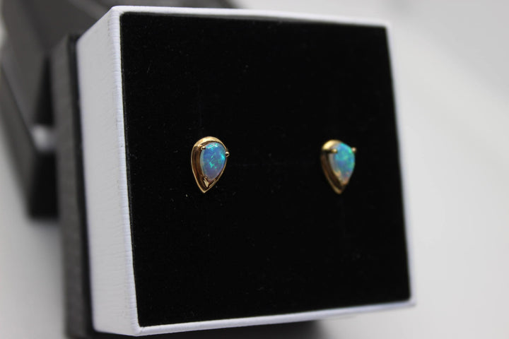 Australian Natural Solid Opal Earrings 14K Yellow Gold Earrings Australian Opal House 