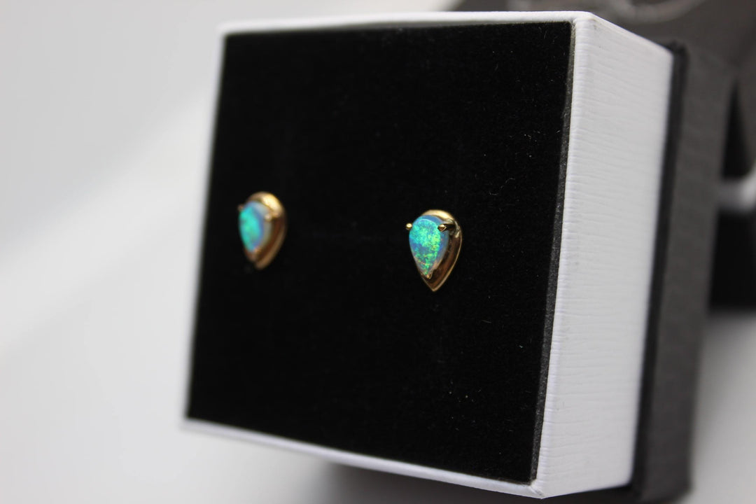 Australian Natural Solid Opal Earrings 14K Yellow Gold Earrings Australian Opal House 