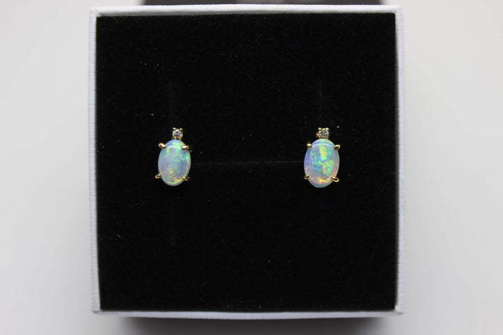 Australian Natural Solid Opal Earrings 14K Yellow Gold Earrings Australian Opal House 