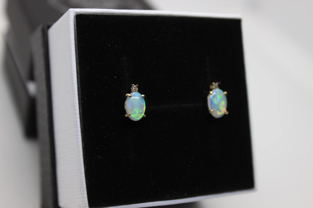 Australian Natural Solid Opal Earrings 14K Yellow Gold Earrings Australian Opal House 