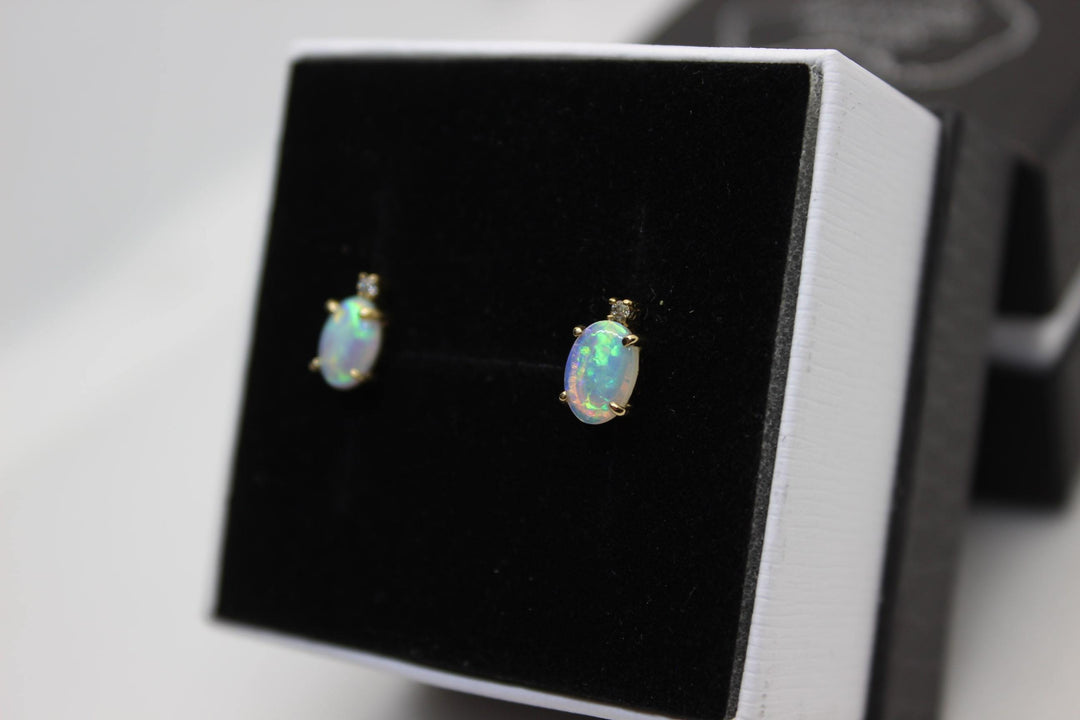 Australian Natural Solid Opal Earrings 14K Yellow Gold Earrings Australian Opal House 