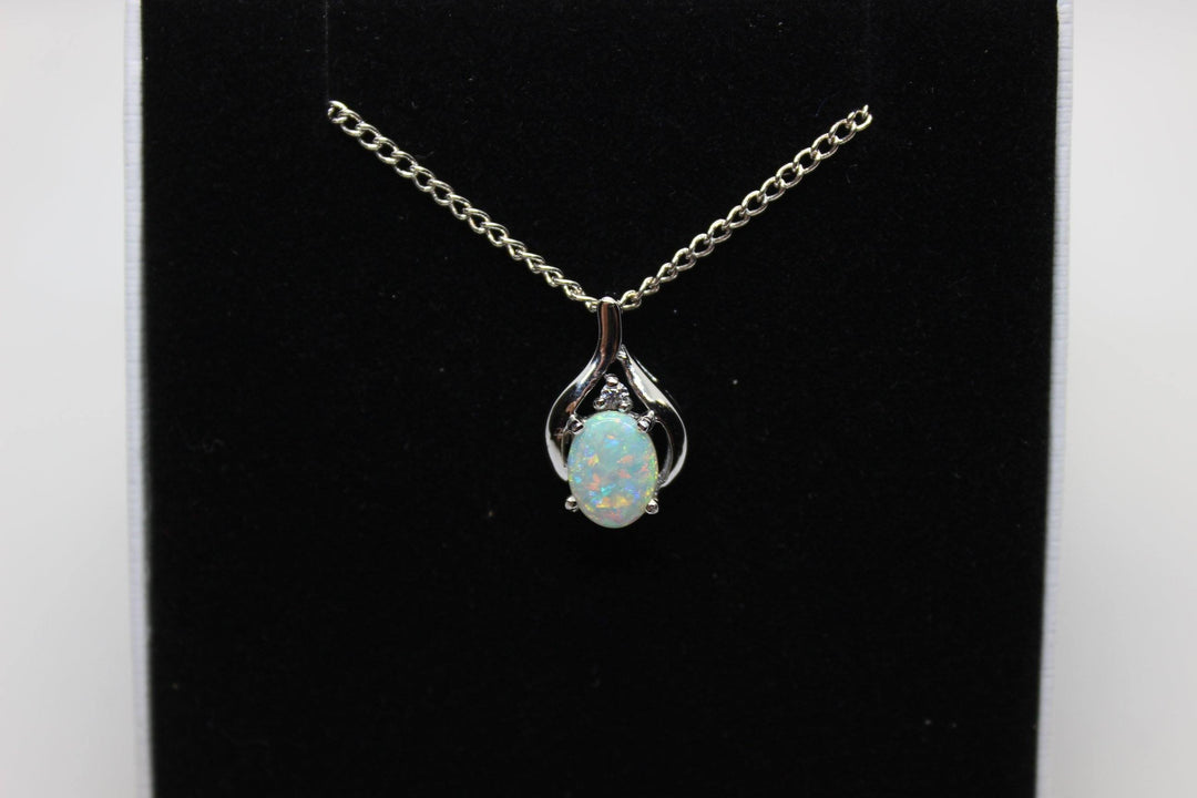 Australian Natural Solid Opal Pendant Sterling Silver Setting Pendant Australian Opal House White 