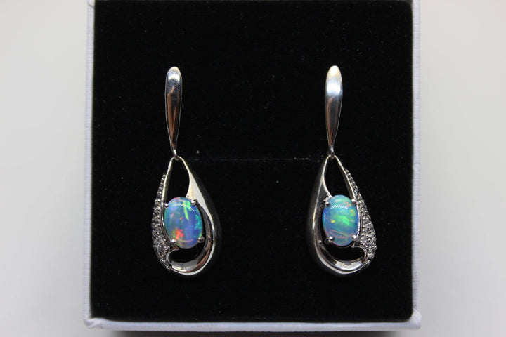 Australian Natural Solid Crystal Opal Earrings Sterling Silver Setting Earrings Australian Opal House 