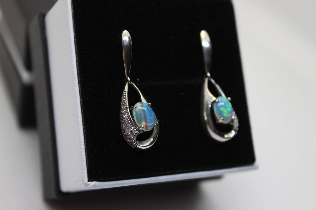 Australian Natural Solid Crystal Opal Earrings Sterling Silver Setting Earrings Australian Opal House 