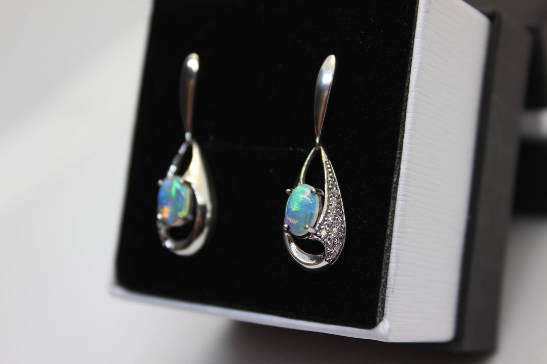 Australian Natural Solid Crystal Opal Earrings Sterling Silver Setting Earrings Australian Opal House 