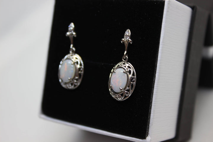 Australian Natural Solid Crystal Opal Hanging Earrings Sterling Silver Setting Earrings Australian Opal House 