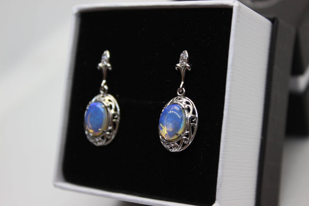 Australian Natural Solid Crystal Opal Hanging Earrings Sterling Silver Setting Earrings Australian Opal House 