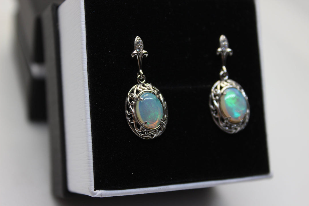 Australian Natural Solid Crystal Opal Hanging Earrings Sterling Silver Setting Earrings Australian Opal House 