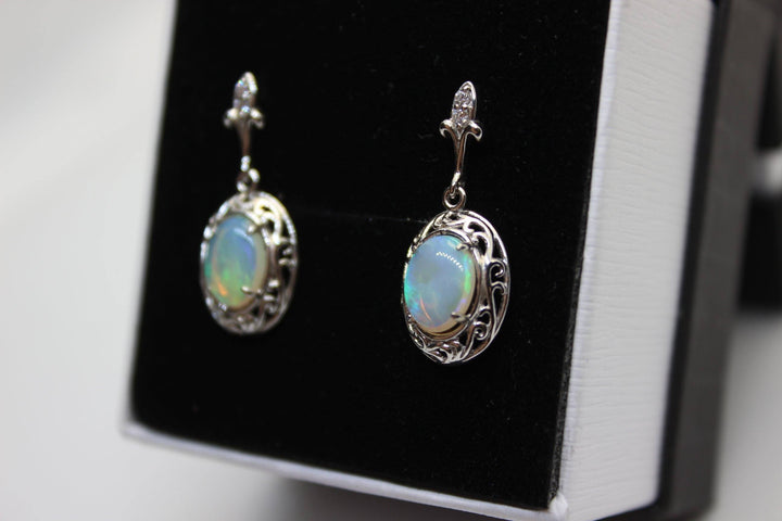 Australian Natural Solid Crystal Opal Hanging Earrings Sterling Silver Setting Earrings Australian Opal House 