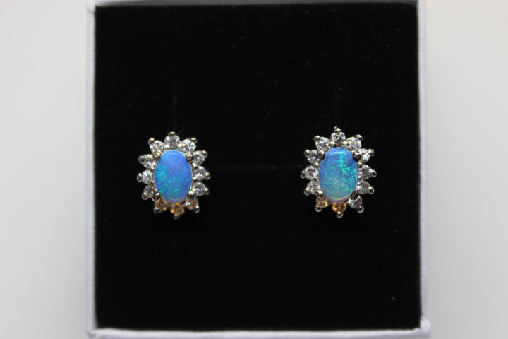 Australian Natural Solid Crystal Opal Earrings Sterling Silver Setting Earrings Australian Opal House 