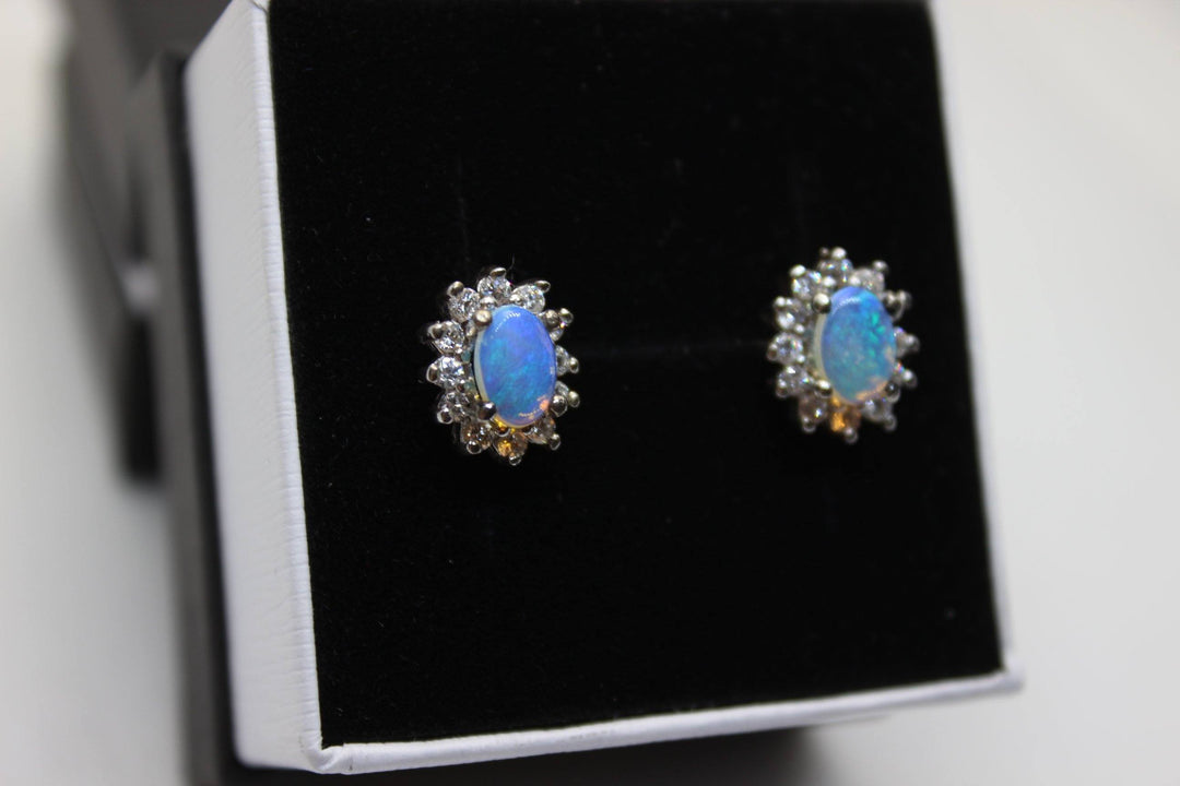 Australian Natural Solid Crystal Opal Earrings Sterling Silver Setting Earrings Australian Opal House 