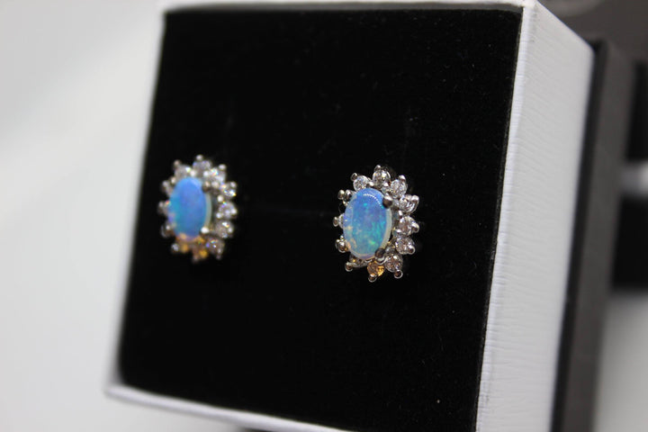 Australian Natural Solid Crystal Opal Earrings Sterling Silver Setting Earrings Australian Opal House 