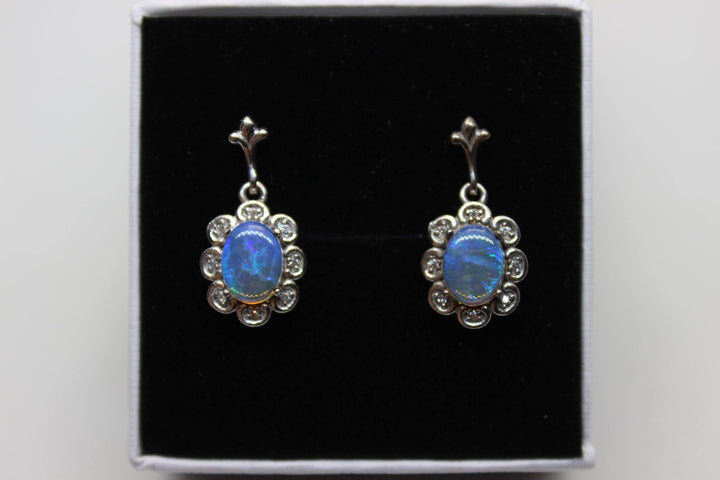 Australian Natural Solid Crystal Opal Hanging Earrings Sterling Silver Setting Earrings Australian Opal House 