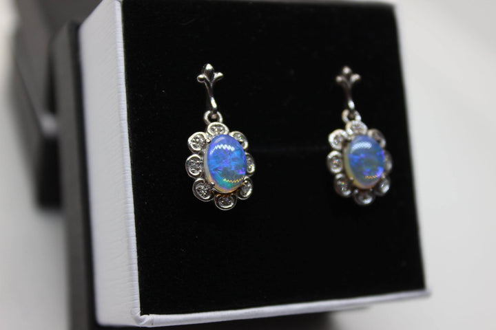 Australian Natural Solid Crystal Opal Hanging Earrings Sterling Silver Setting Earrings Australian Opal House 