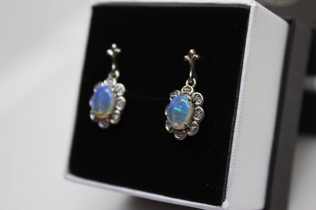 Australian Natural Solid Crystal Opal Hanging Earrings Sterling Silver Setting Earrings Australian Opal House 