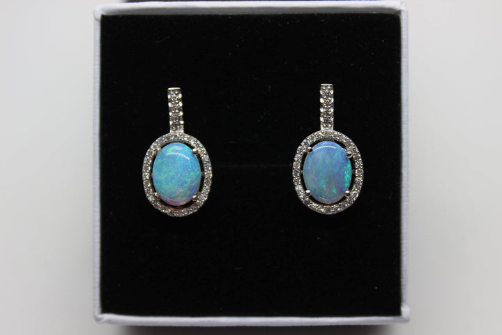 Australian Natural Solid Crystal Opal Hanging Earrings Sterling Silver Setting Earrings Australian Opal House 