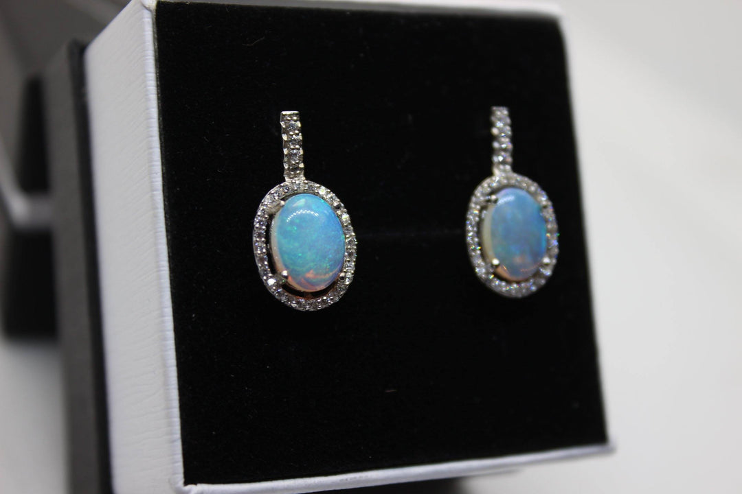 Australian Natural Solid Crystal Opal Hanging Earrings Sterling Silver Setting Earrings Australian Opal House 