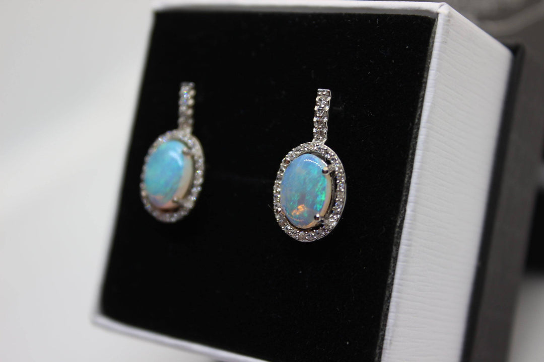 Australian Natural Solid Crystal Opal Hanging Earrings Sterling Silver Setting Earrings Australian Opal House 