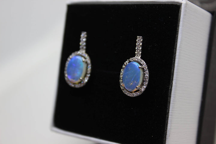 Australian Natural Solid Crystal Opal Hanging Earrings Sterling Silver Setting Earrings Australian Opal House 