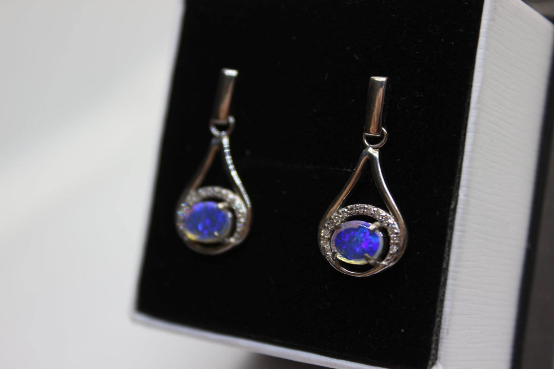 Australian Natural Solid Crystal Opal Hanging Sterling Silver Setting Earrings Australian Opal House 