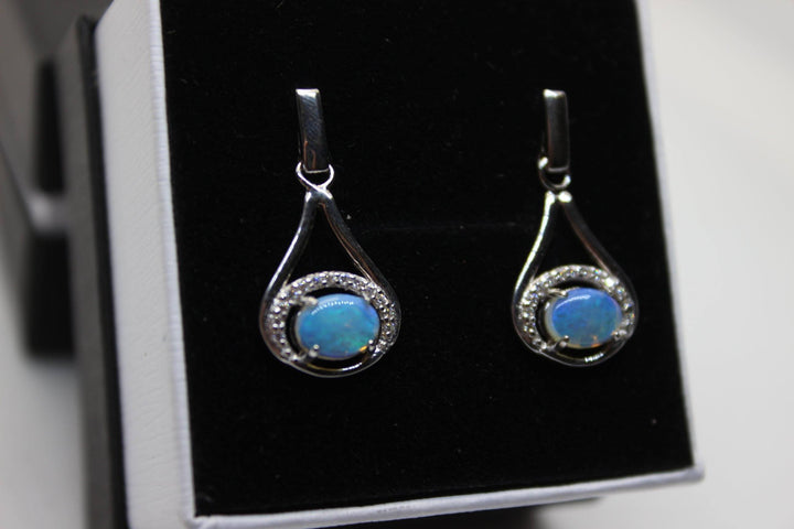 Australian Natural Solid Crystal Opal Hanging Sterling Silver Setting Earrings Australian Opal House 