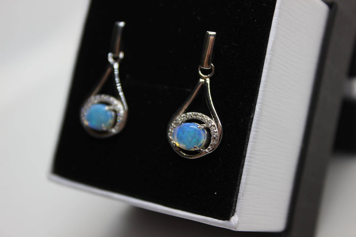 Australian Natural Solid Crystal Opal Hanging Sterling Silver Setting Earrings Australian Opal House 