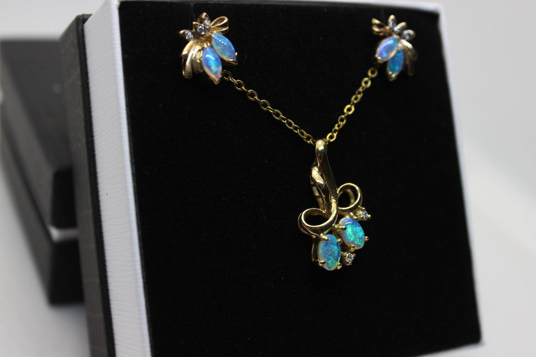 Australian Solid Opal Pendant in Yellow Gold Setting Set Australian Opal House 