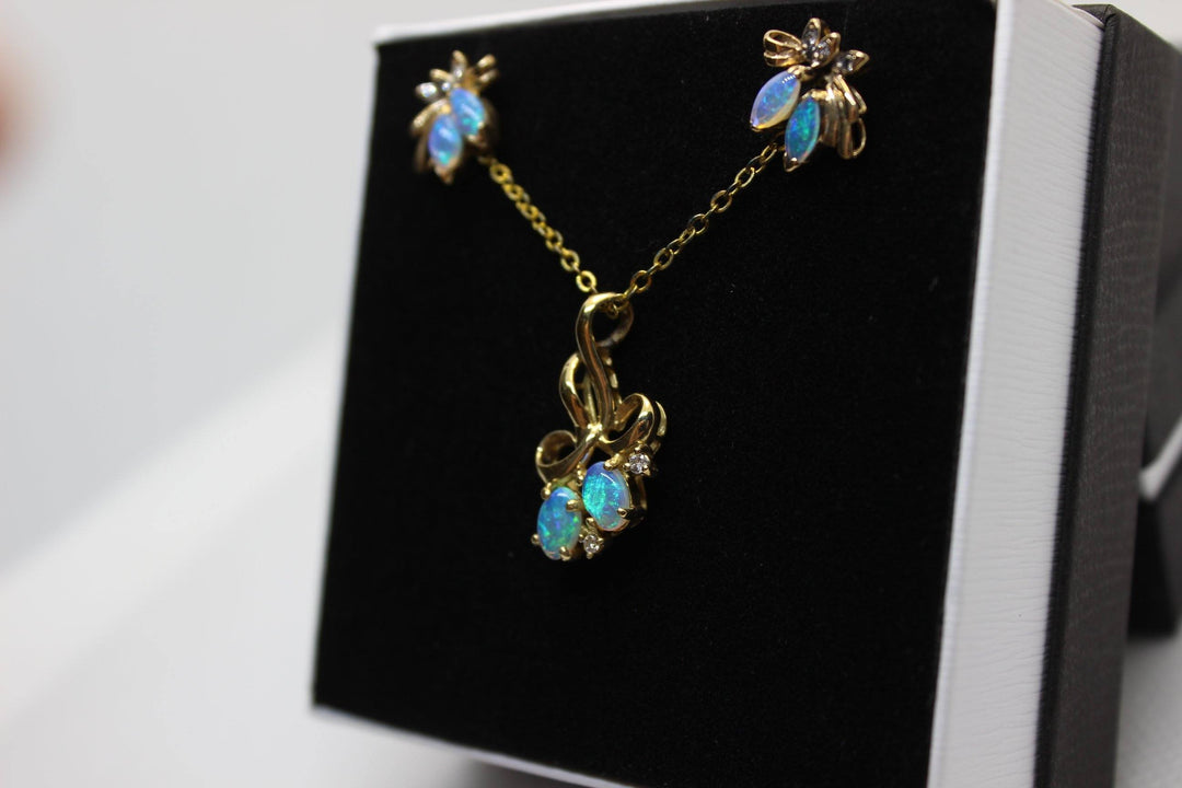 Australian Solid Opal Pendant in Yellow Gold Setting Set Australian Opal House 