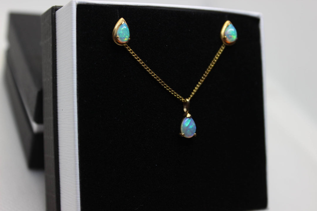 Australian Solid Opal Pendant in Yellow Gold Setting Set Australian Opal House 