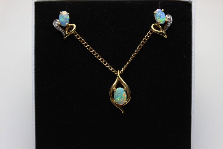 Australian Solid Opal Pendant in Yellow Gold Setting Set Australian Opal House 