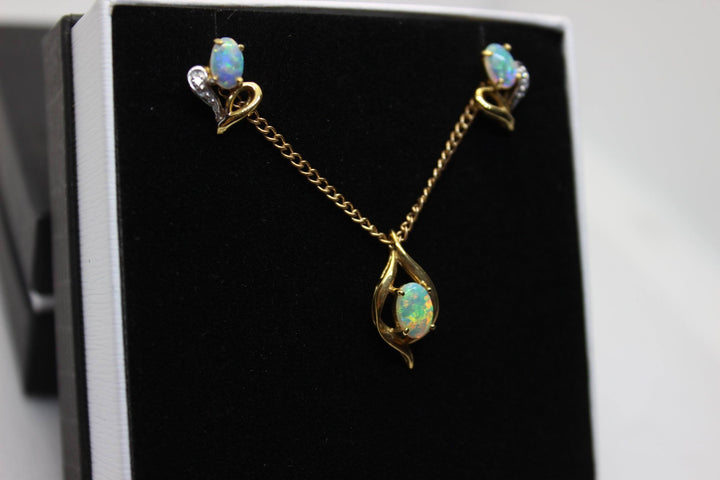 Australian Solid Opal Pendant in Yellow Gold Setting Set Australian Opal House 