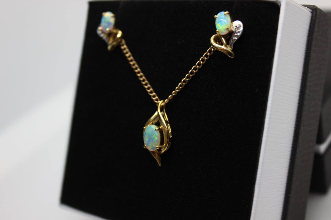 Australian Solid Opal Pendant in Yellow Gold Setting Set Australian Opal House 