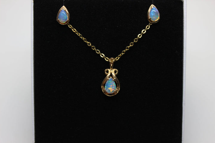 Australian Solid Opal Pendant in Yellow Gold Setting Set Australian Opal House 