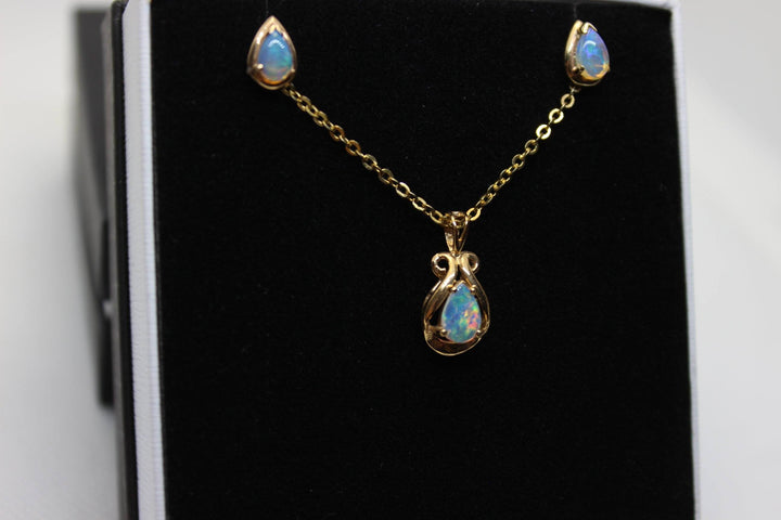 Australian Solid Opal Pendant in Yellow Gold Setting Set Australian Opal House 