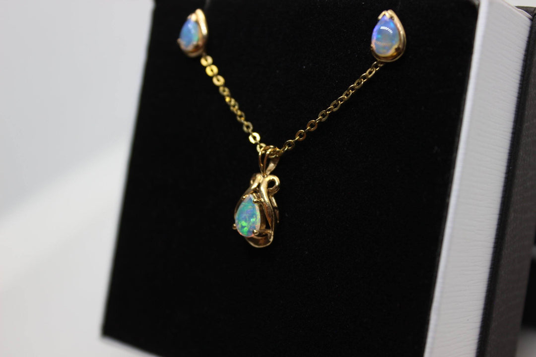 Australian Solid Opal Pendant in Yellow Gold Setting Set Australian Opal House 