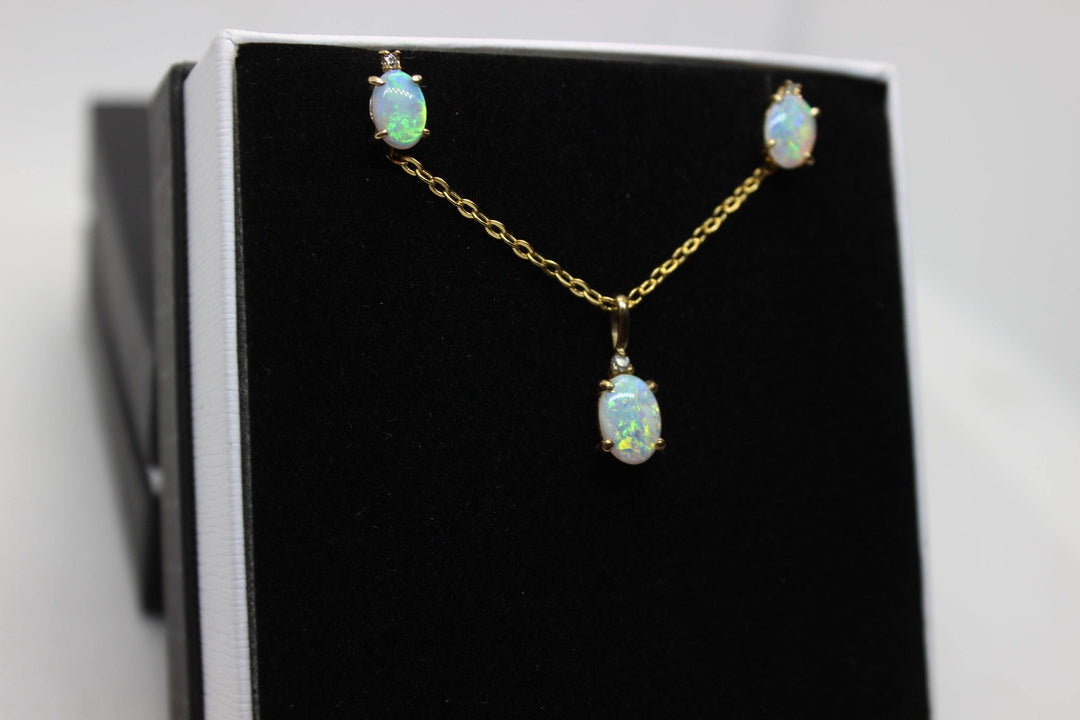 Australian Solid Opal Pendant in Yellow Gold Setting Set Australian Opal House 