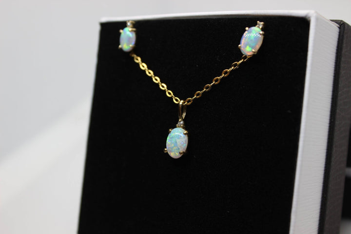 Australian Solid Opal Pendant in Yellow Gold Setting Set Australian Opal House 