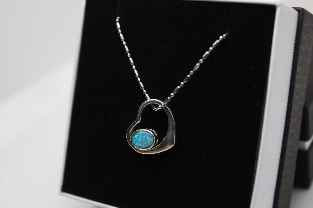 Heavy Heart - Australian Natural Solid Opal Pendant Sterling Silver Setting Pendant Australian Opal House 