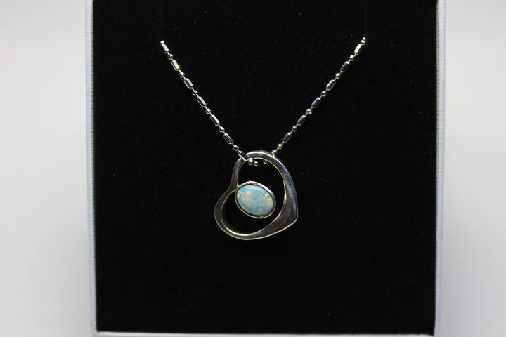 Heavy Heart - Australian Natural Solid Opal Pendant Sterling Silver Setting Pendant Australian Opal House Fire 