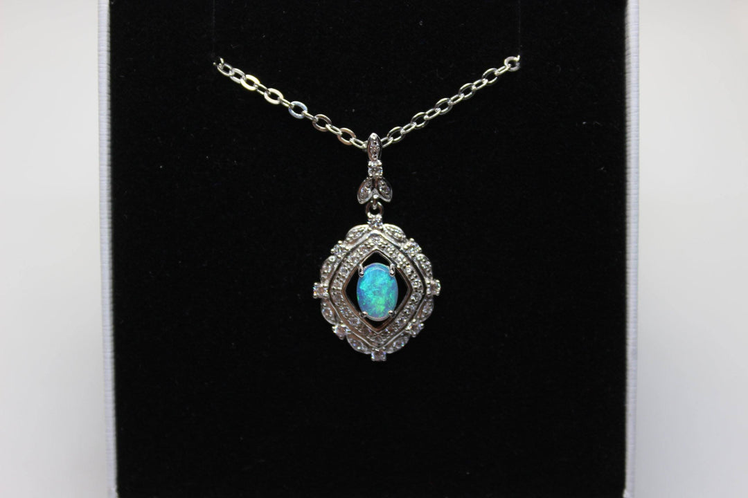 Australian Natural Solid Opal Pendant Sterling Silver Setting Pendant Australian Opal House Green 