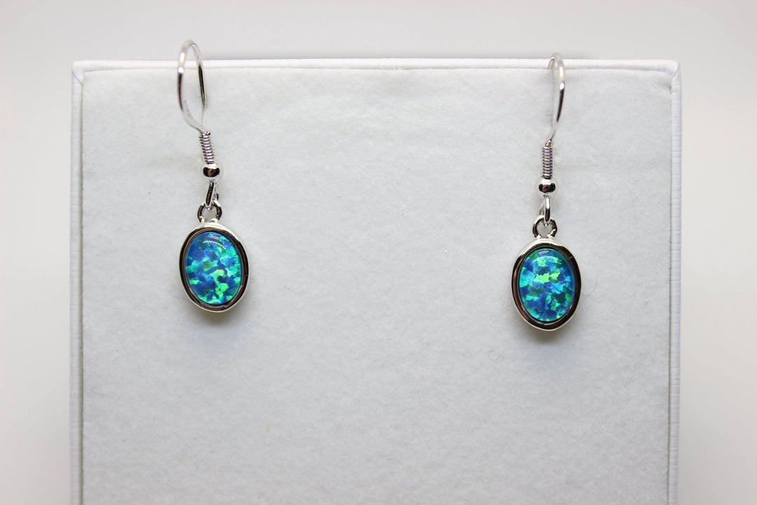 Australian Triplet Opal Hanging Earrings in Sterling Silver Setting Earrings Australian Opal House Green 